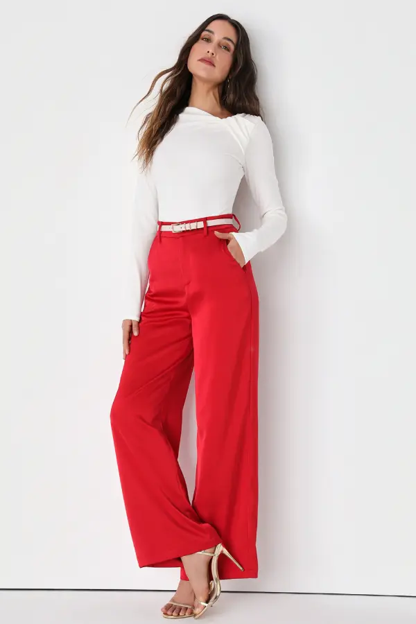 Satin Red Pants Outfit