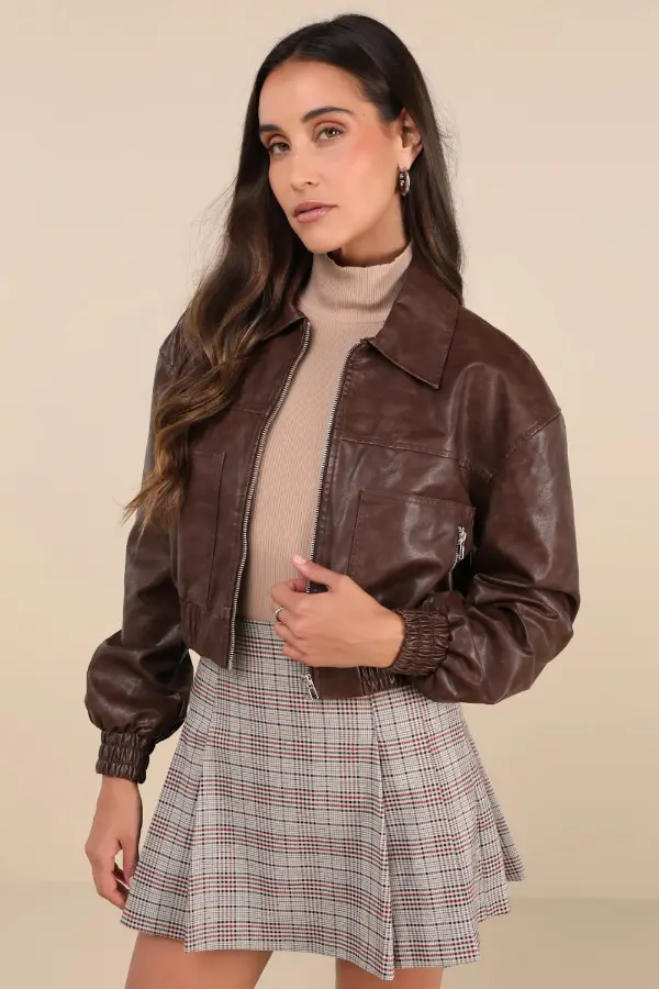 Brown Vegan Leather Jacket