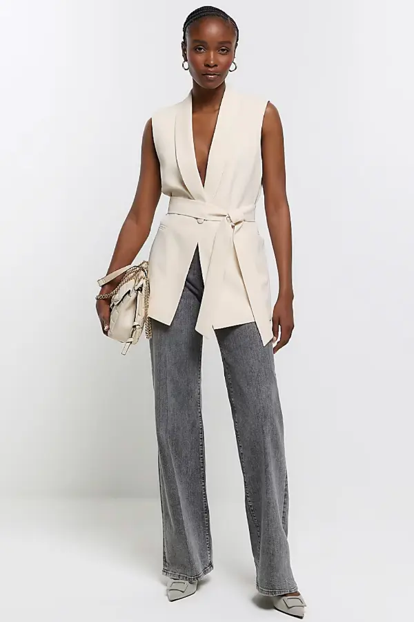 Long Cream Waistcoat Outfit Women