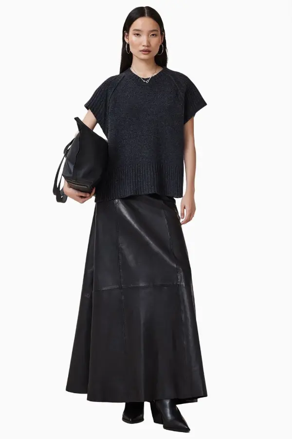 Long Leather Skirt Outfit