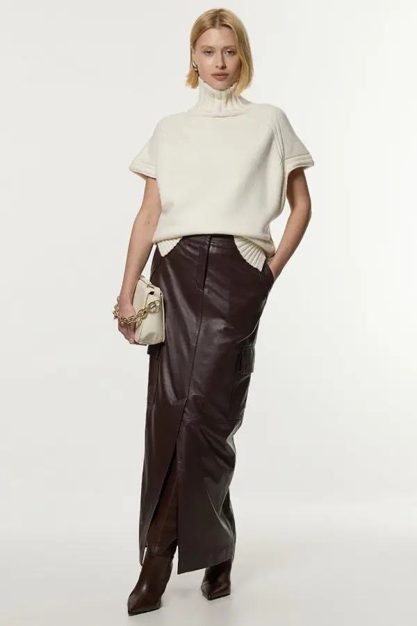 Long Leather Skirt Outfit