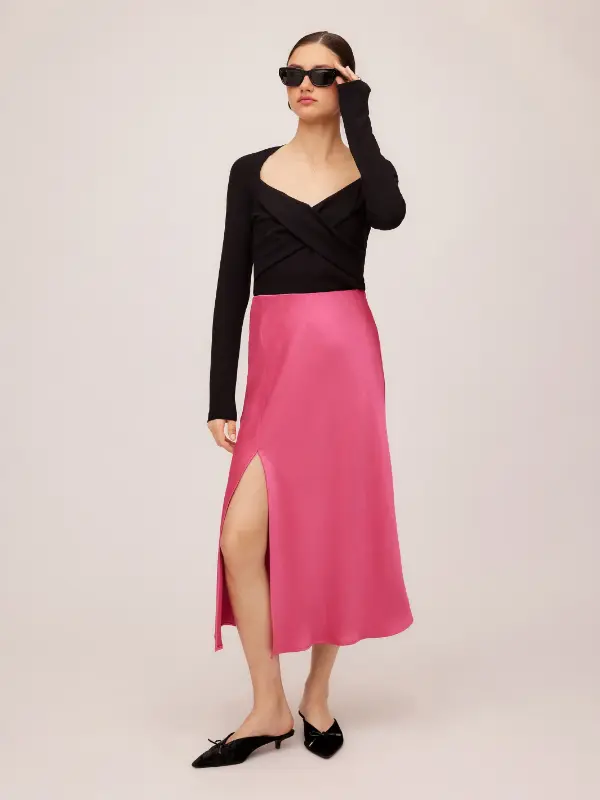 Pink Satin Skirt Outfit