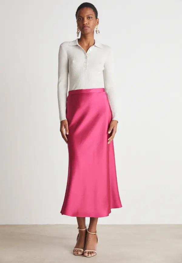 Pink Satin Skirt Outfit