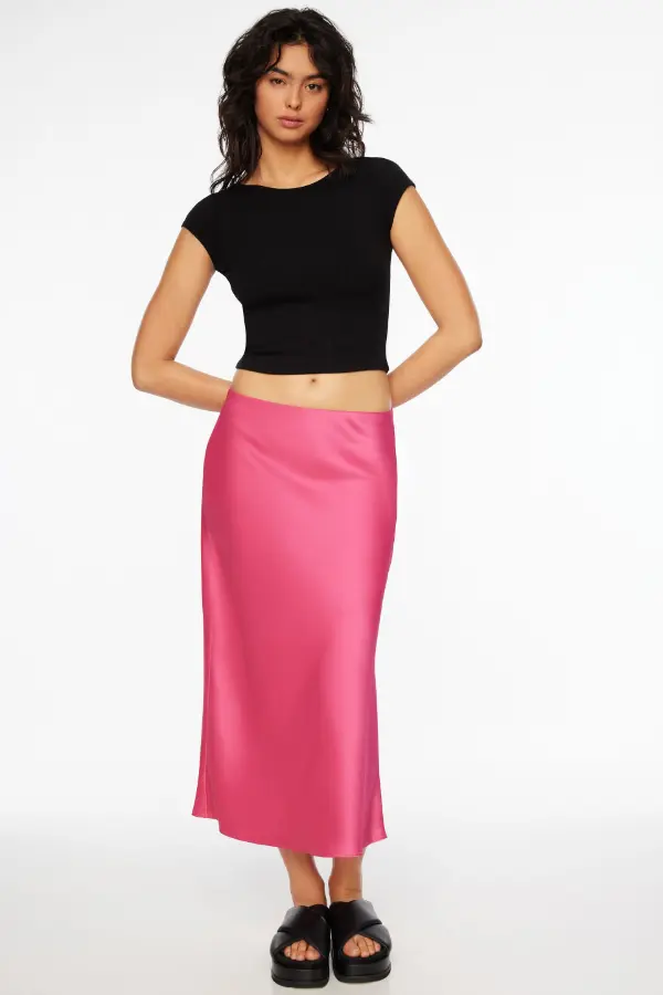 Pink Satin Skirt Outfit