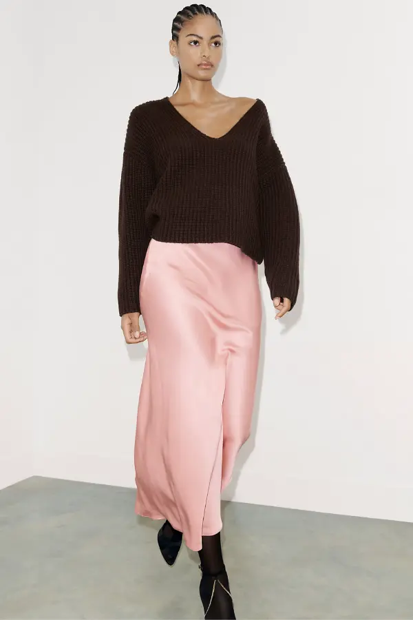 Pink Satin Skirt Outfit