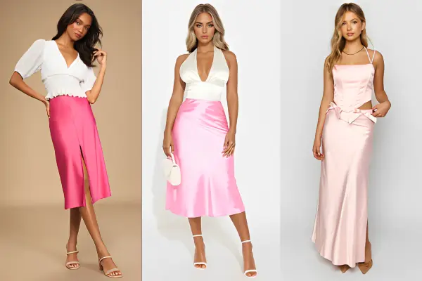Pink Satin Skirts Outfits