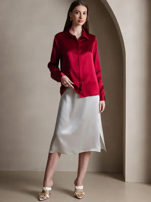 Red Silk Blouse Outfit Ideas