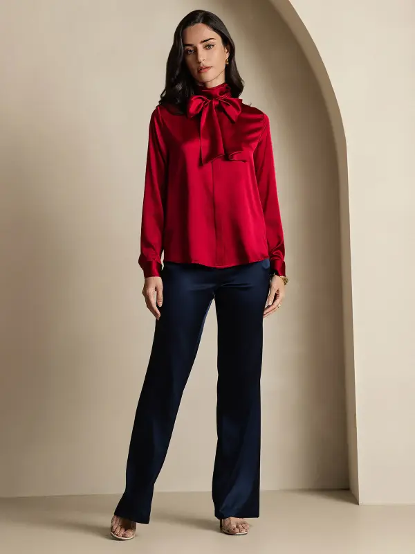 Red Silk Blouse Outfit Ideas