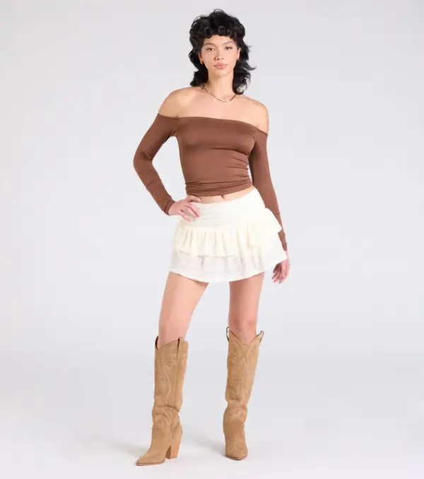 White Ruffle Mini Skirt Outfit