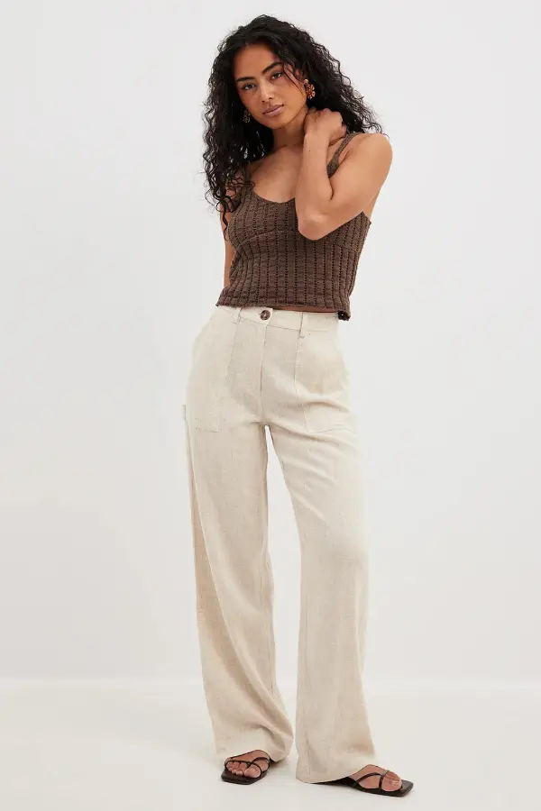 Beige Linen Pants Outfit Summer