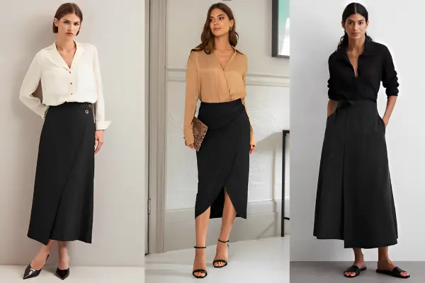 Black Wrap Skirt Outfits