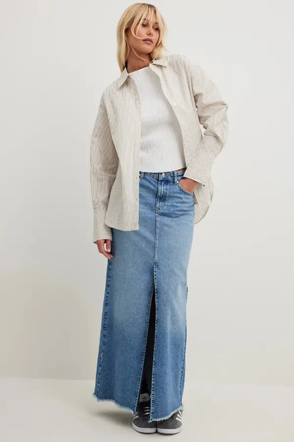 Maxi Denim Skirt Outfit Casual