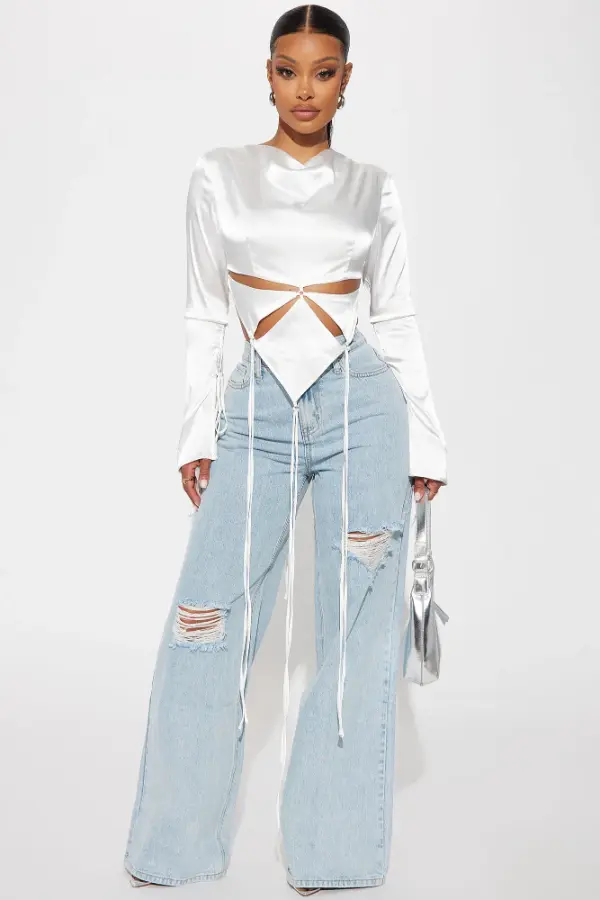 White Satin Blouse Outfit