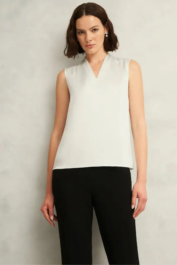 White Satin Blouse Outfit