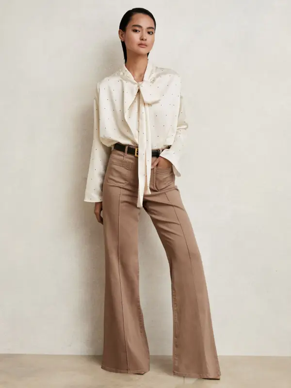 White Satin Blouse Outfit Classy