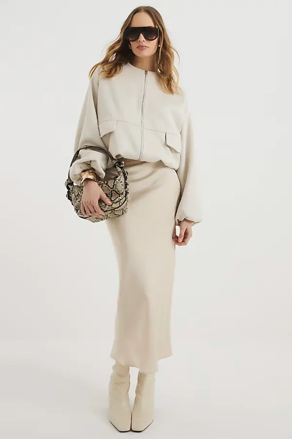 Cream Satin Skirt Outfit