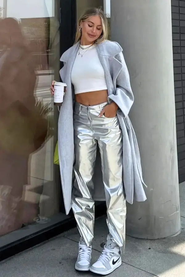 Metallic Pants Fall Outfit