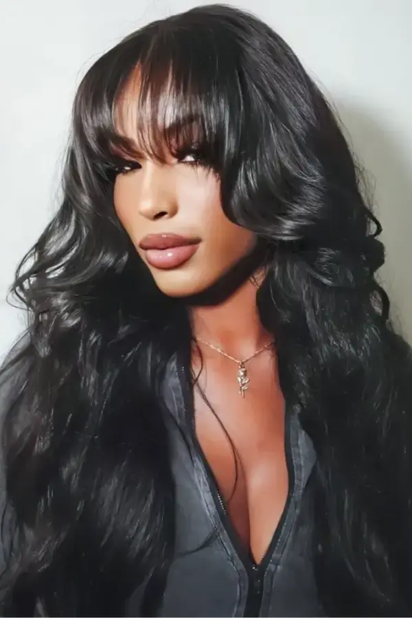 Wavy Human Hair Wig With Bangs