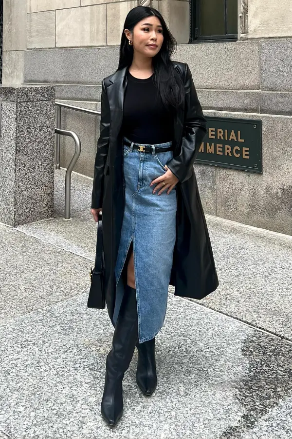 Denim Skirt Winter Outfit