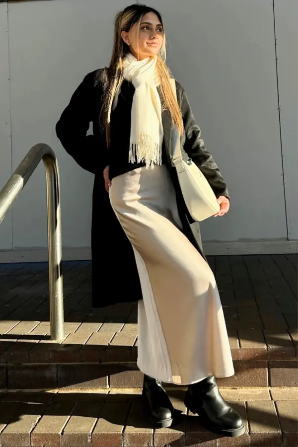 Satin Skirt Outfit Winter