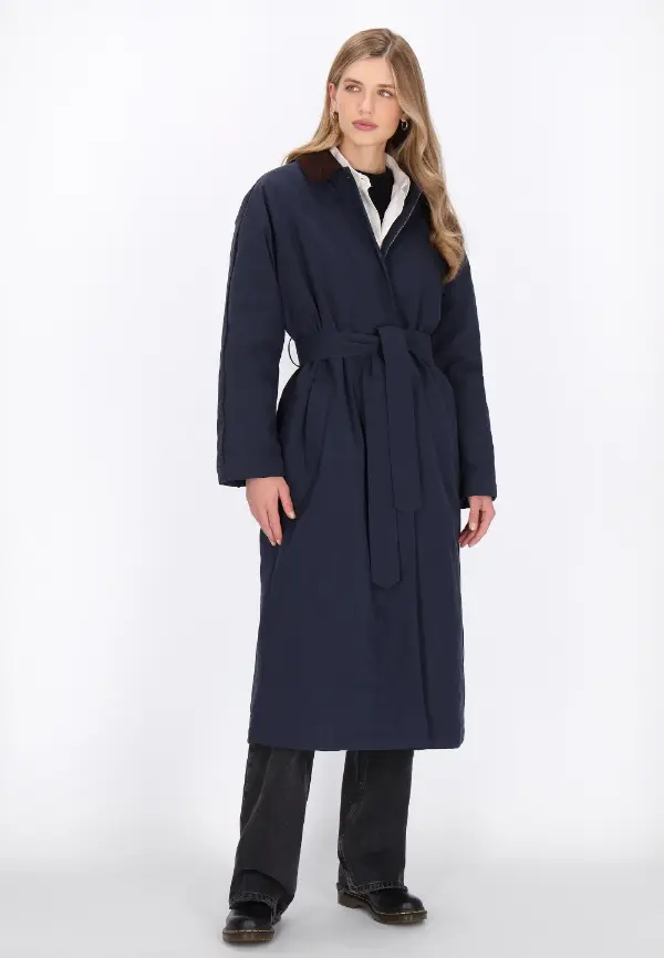 Navy Blue Trench Coat Outfit