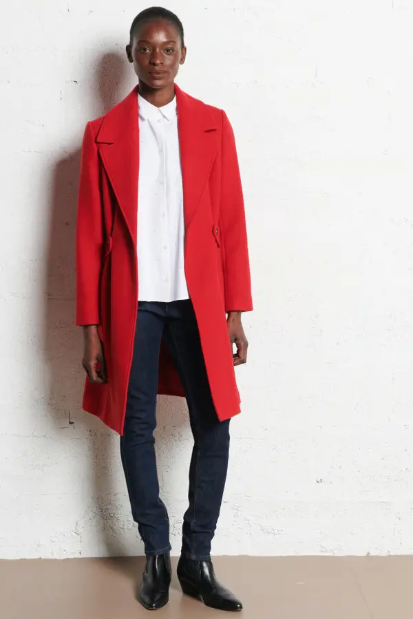 Red Trench Coat Outfit Winter