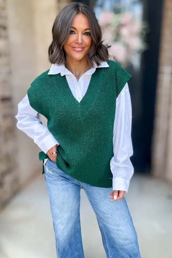 V Neck Sweater Vest Outfit