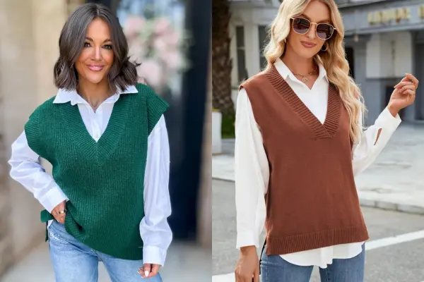 V Neck Sweater Vest Outfits