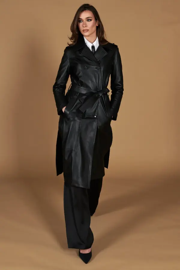 Black Leather Coat Outfits Women