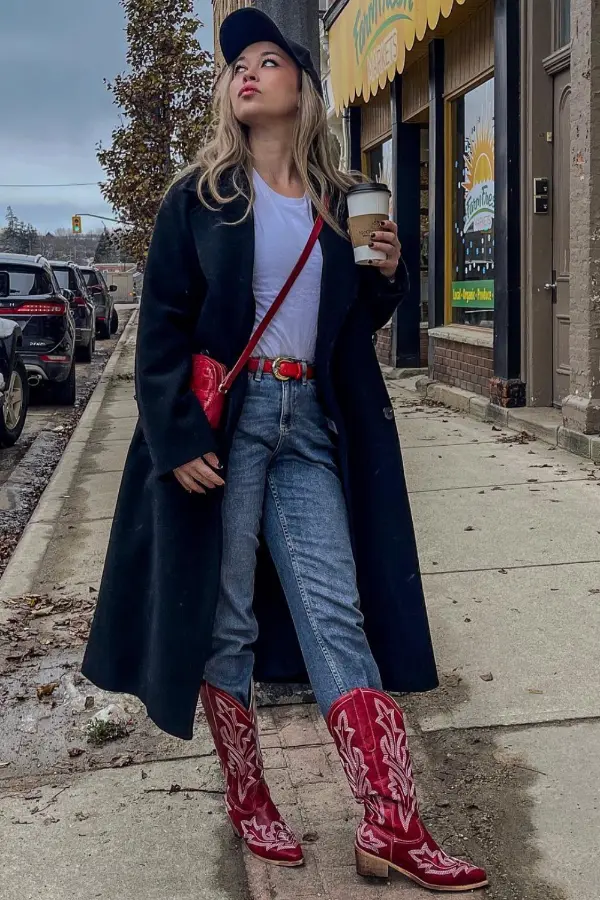 Cowboy Boots Winter Outfit 