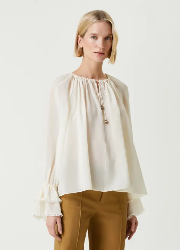 Cream Silk Blouse Outfit Casual