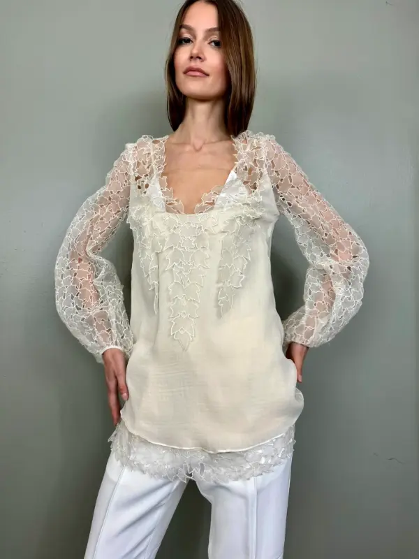 Cream Vintage Silk Blouse
