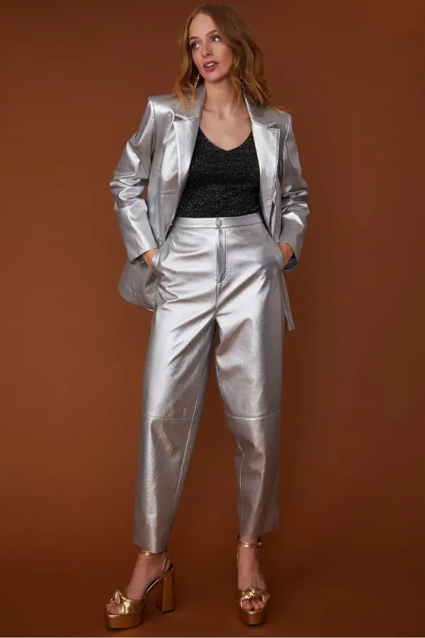 Metallic Silver Pants Outfit