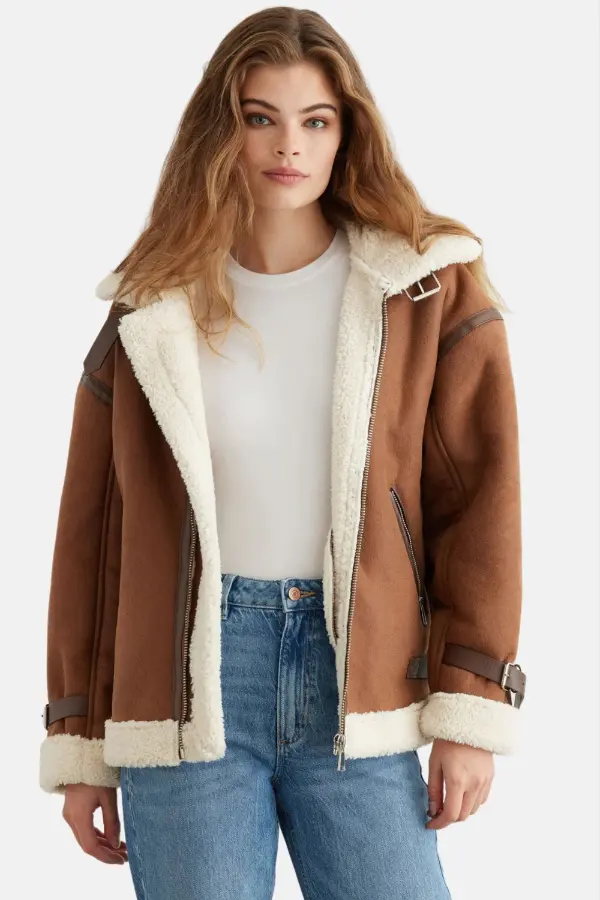 Brown Leather Jacket With Fur