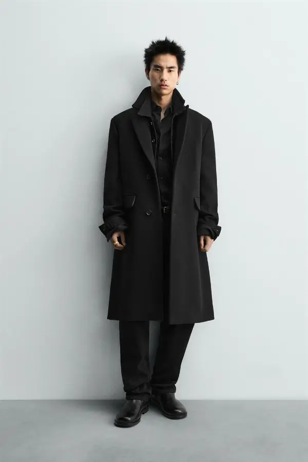 Men Long Black Coat 