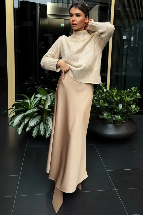 Satin Skirt Outfit Classy