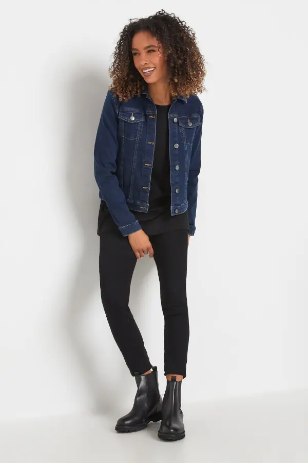 Dark Blue Denim Jacket Outfit