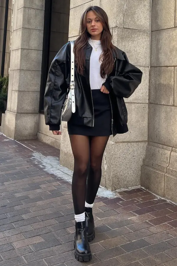Black Mini Skirt And Tights