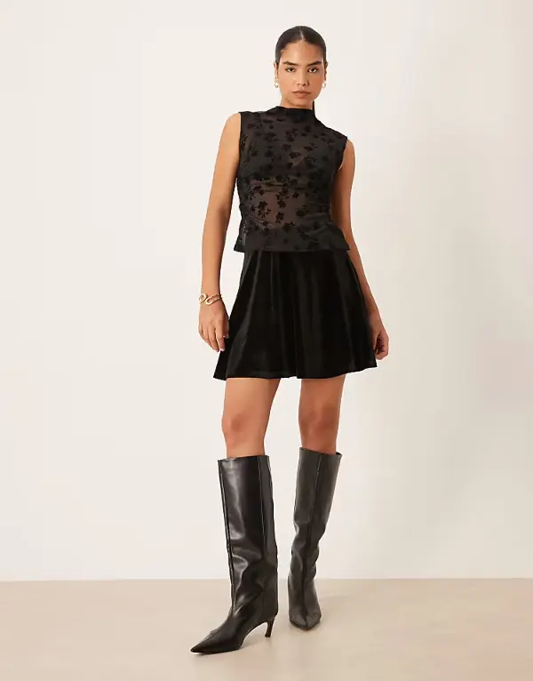 Black Mini Skirt With Boots