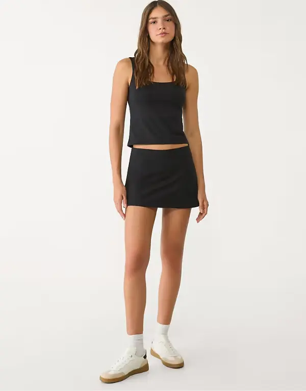 Black Mini Skirt With Sneakers