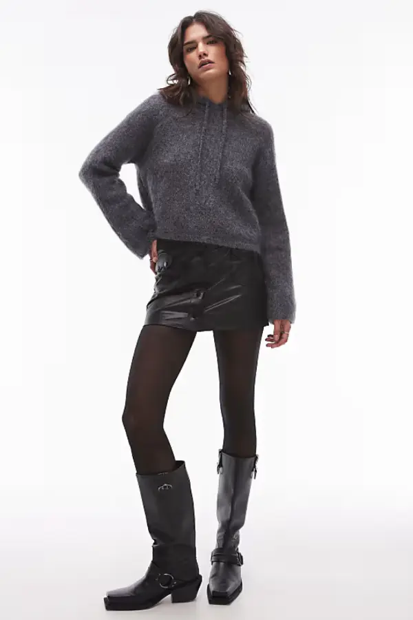 Black Mini Skirt With Sweater