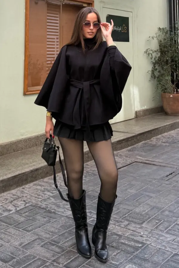 Black Mini Skirt With Tights Outfit
