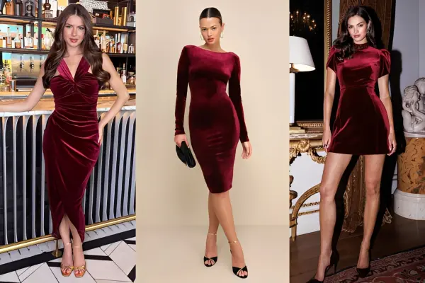 Burgundy Velvet Dress Outfit Ideas