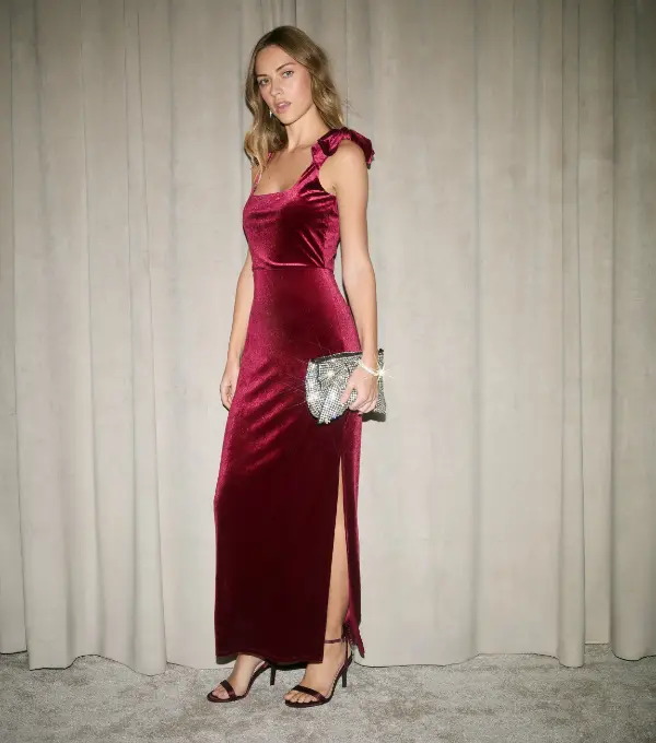 Long Burgundy Velvet Dress