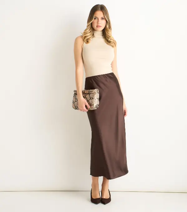 How To Style Brown Satin Skirt