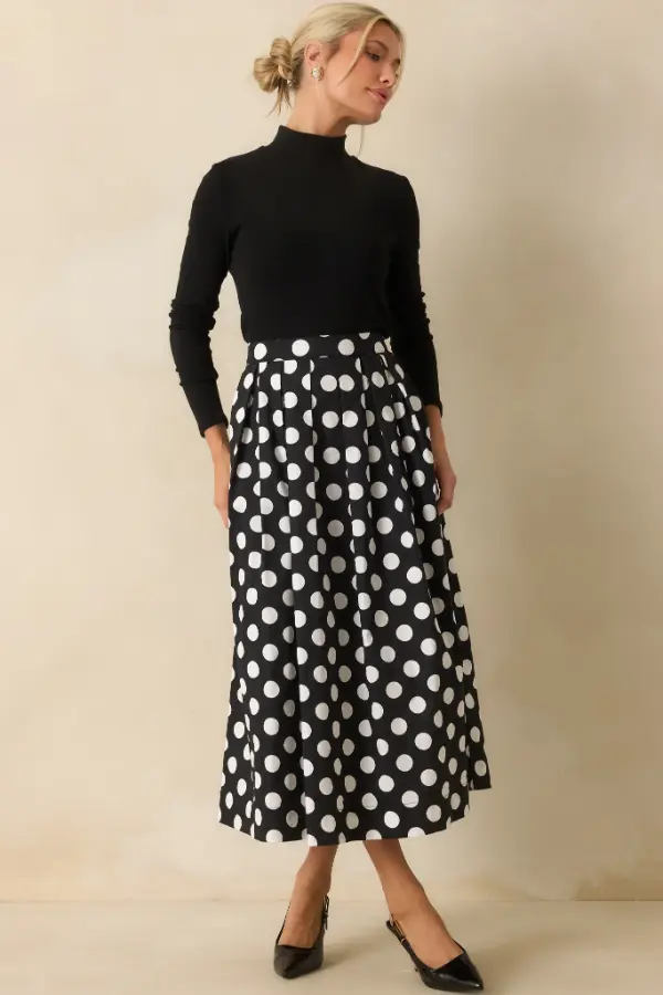 Black and White Polka Dot Skirt Outfit Ideas