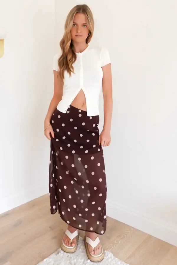 Brown Polka Dot Skirt Outfit Ideas