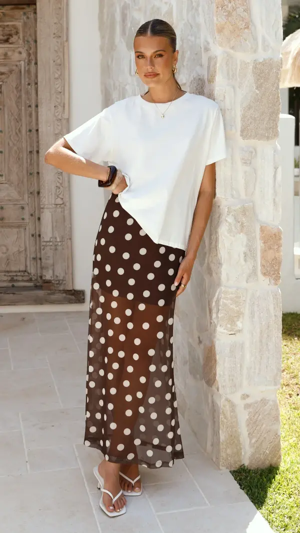 Brown Polka Dot Skirt Outfit
